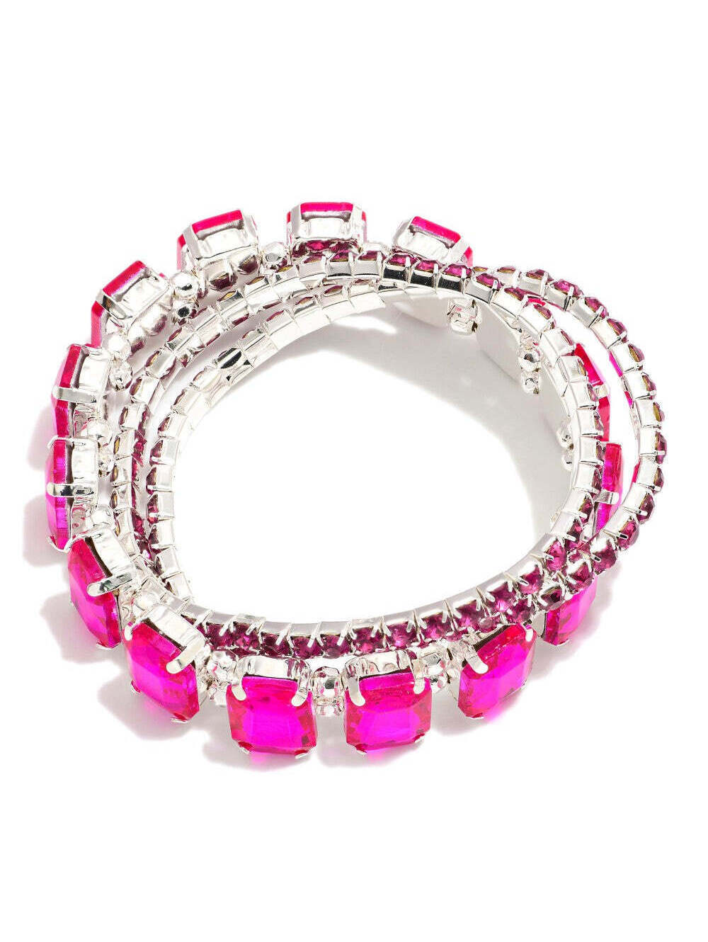 Set of 3 Fuchsia Rhinestone Stretch Bracelets Crystal Stack Bracelet